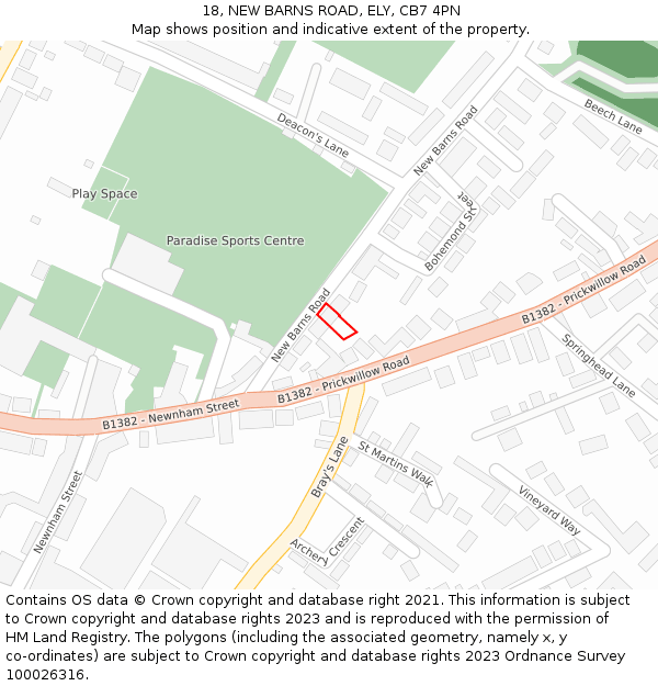 18, NEW BARNS ROAD, ELY, CB7 4PN: Location map and indicative extent of plot