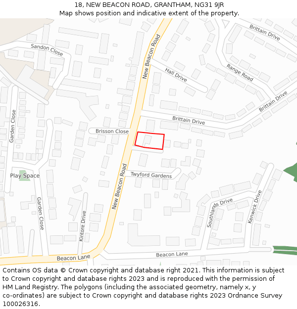 18, NEW BEACON ROAD, GRANTHAM, NG31 9JR: Location map and indicative extent of plot