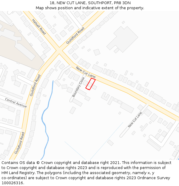 18, NEW CUT LANE, SOUTHPORT, PR8 3DN: Location map and indicative extent of plot