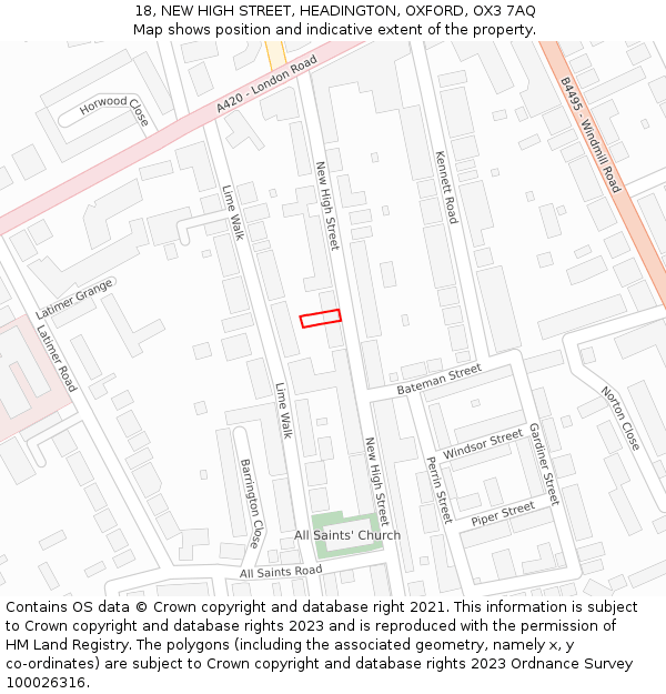 18, NEW HIGH STREET, HEADINGTON, OXFORD, OX3 7AQ: Location map and indicative extent of plot