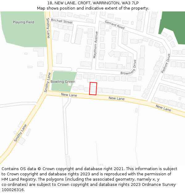 18, NEW LANE, CROFT, WARRINGTON, WA3 7LP: Location map and indicative extent of plot