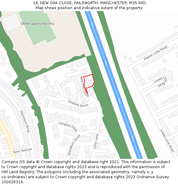 18, NEW OAK CLOSE, FAILSWORTH, MANCHESTER, M35 9XD: Location map and indicative extent of plot