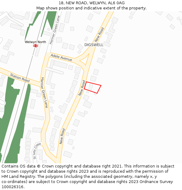 18, NEW ROAD, WELWYN, AL6 0AG: Location map and indicative extent of plot