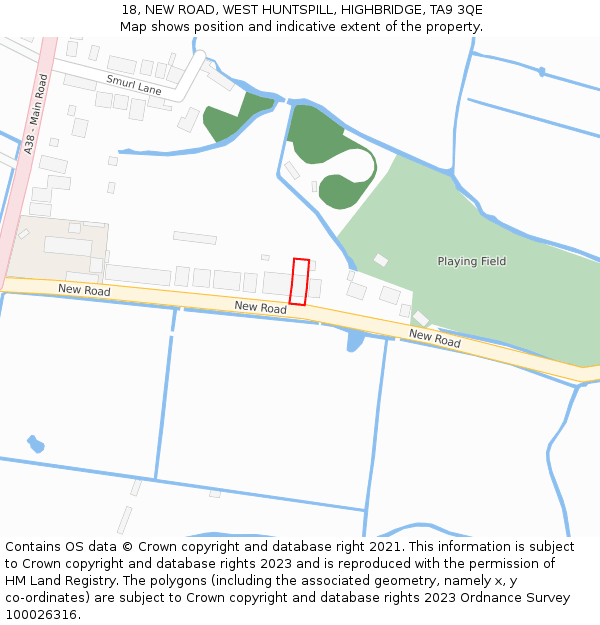 18, NEW ROAD, WEST HUNTSPILL, HIGHBRIDGE, TA9 3QE: Location map and indicative extent of plot