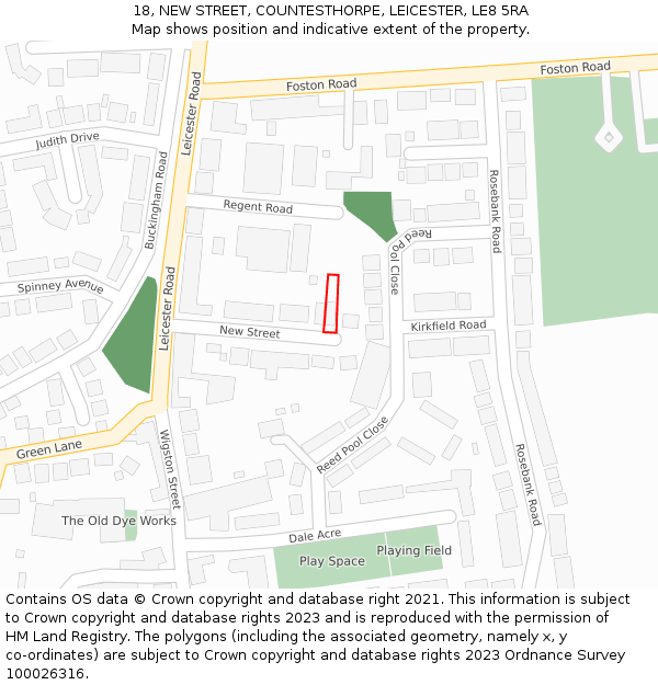 18, NEW STREET, COUNTESTHORPE, LEICESTER, LE8 5RA: Location map and indicative extent of plot