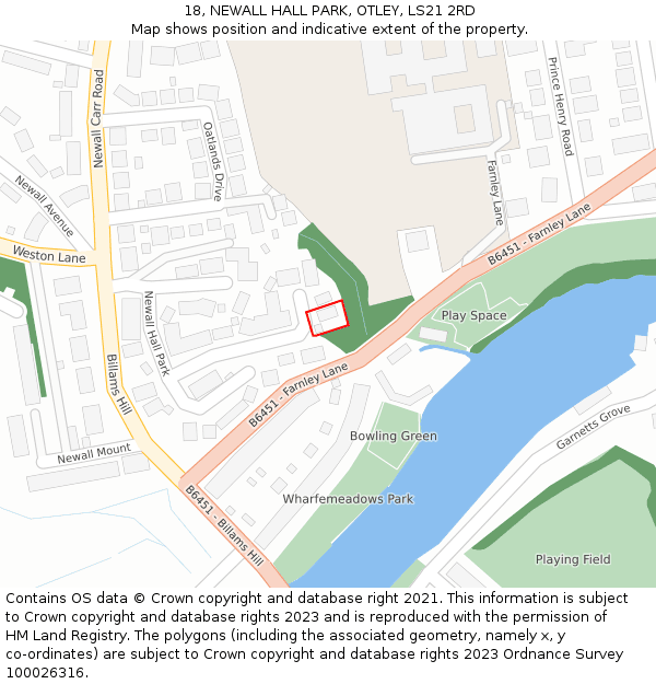 18, NEWALL HALL PARK, OTLEY, LS21 2RD: Location map and indicative extent of plot