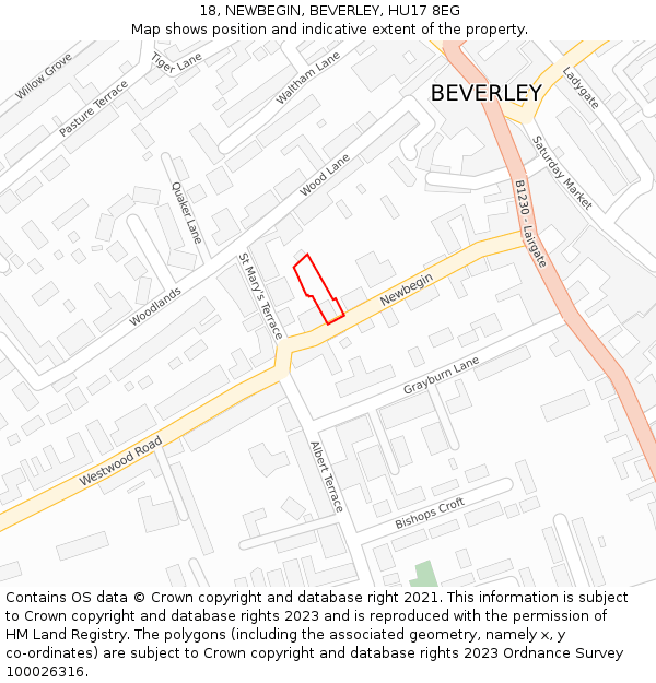 18, NEWBEGIN, BEVERLEY, HU17 8EG: Location map and indicative extent of plot