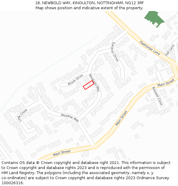 18, NEWBOLD WAY, KINOULTON, NOTTINGHAM, NG12 3RF: Location map and indicative extent of plot