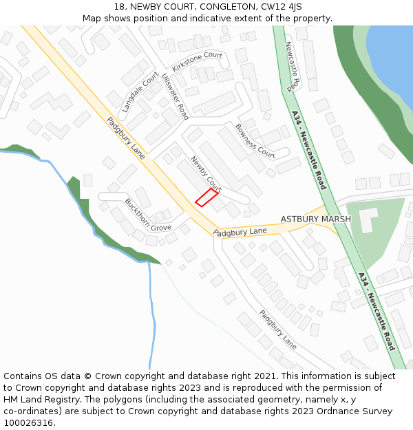 18, NEWBY COURT, CONGLETON, CW12 4JS: Location map and indicative extent of plot