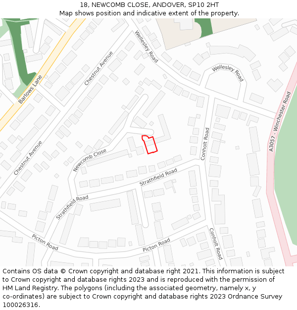 18, NEWCOMB CLOSE, ANDOVER, SP10 2HT: Location map and indicative extent of plot