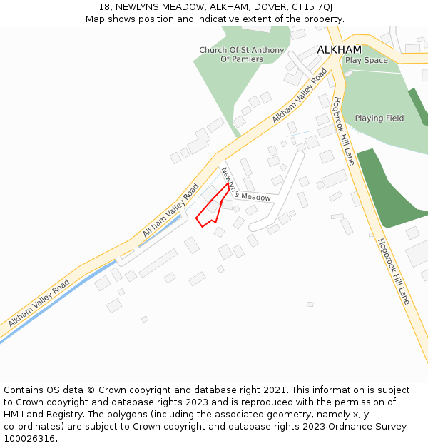 18, NEWLYNS MEADOW, ALKHAM, DOVER, CT15 7QJ: Location map and indicative extent of plot
