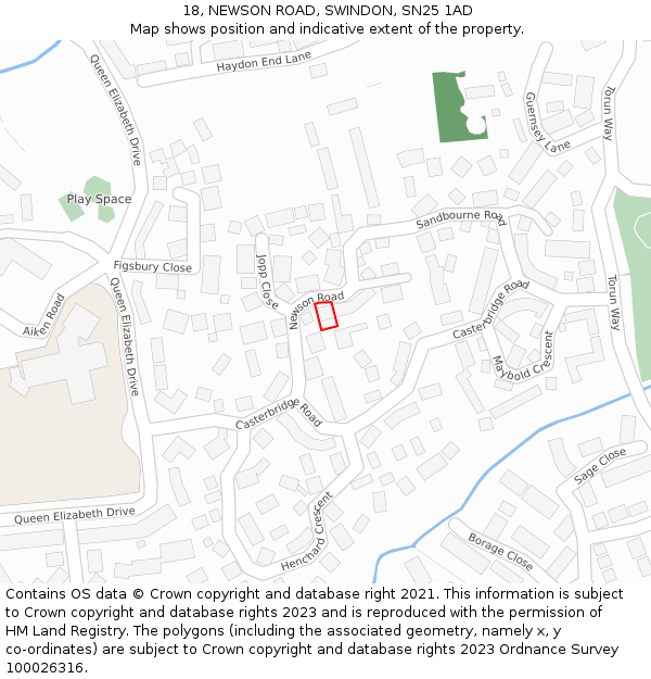 18, NEWSON ROAD, SWINDON, SN25 1AD: Location map and indicative extent of plot