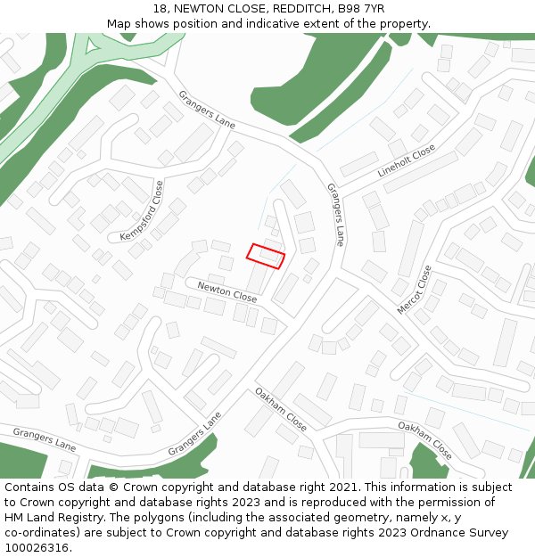 18, NEWTON CLOSE, REDDITCH, B98 7YR: Location map and indicative extent of plot