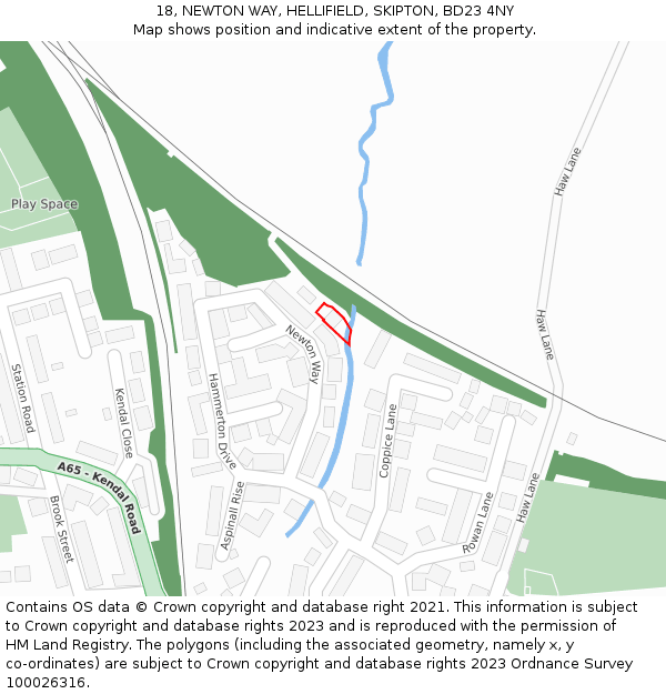 18, NEWTON WAY, HELLIFIELD, SKIPTON, BD23 4NY: Location map and indicative extent of plot