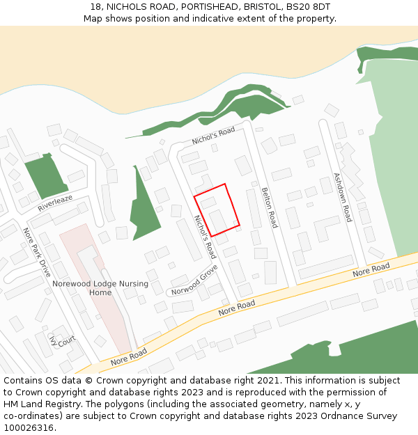 18, NICHOLS ROAD, PORTISHEAD, BRISTOL, BS20 8DT: Location map and indicative extent of plot