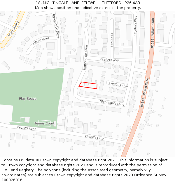 18, NIGHTINGALE LANE, FELTWELL, THETFORD, IP26 4AR: Location map and indicative extent of plot