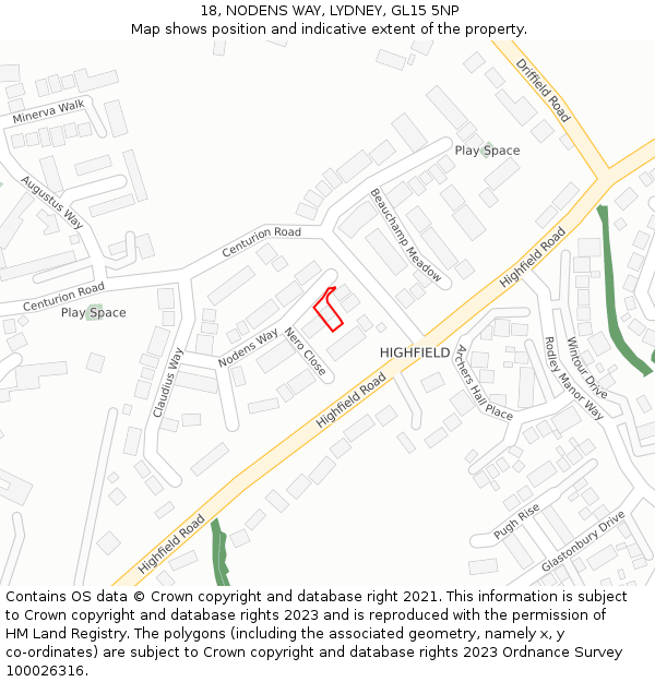 18, NODENS WAY, LYDNEY, GL15 5NP: Location map and indicative extent of plot
