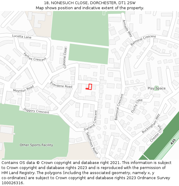 18, NONESUCH CLOSE, DORCHESTER, DT1 2SW: Location map and indicative extent of plot