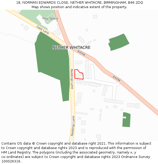 18, NORMAN EDWARDS CLOSE, NETHER WHITACRE, BIRMINGHAM, B46 2DQ: Location map and indicative extent of plot