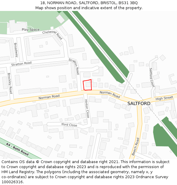 18, NORMAN ROAD, SALTFORD, BRISTOL, BS31 3BQ: Location map and indicative extent of plot