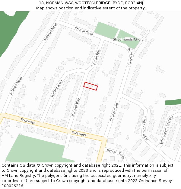 18, NORMAN WAY, WOOTTON BRIDGE, RYDE, PO33 4NJ: Location map and indicative extent of plot