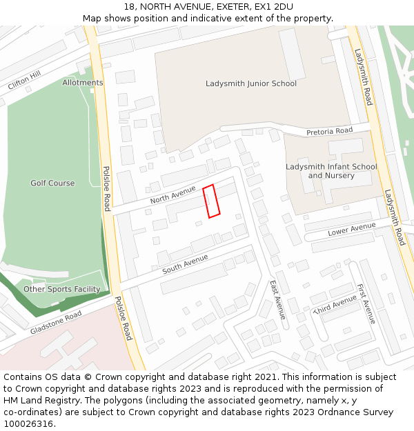 18, NORTH AVENUE, EXETER, EX1 2DU: Location map and indicative extent of plot