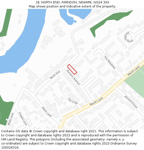 18, NORTH END, FARNDON, NEWARK, NG24 3SX: Location map and indicative extent of plot