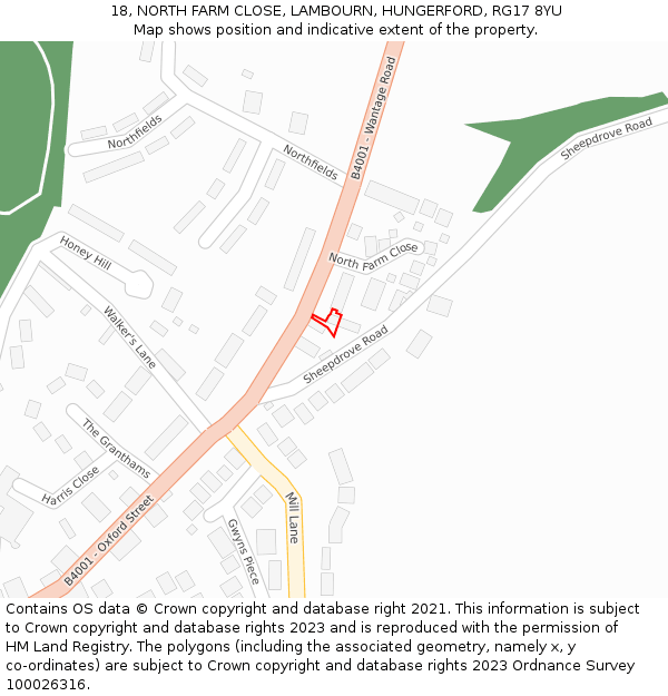 18, NORTH FARM CLOSE, LAMBOURN, HUNGERFORD, RG17 8YU: Location map and indicative extent of plot