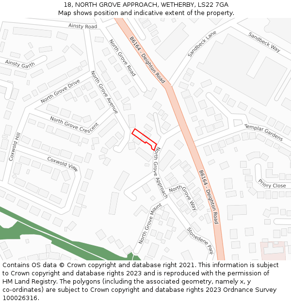 18, NORTH GROVE APPROACH, WETHERBY, LS22 7GA: Location map and indicative extent of plot