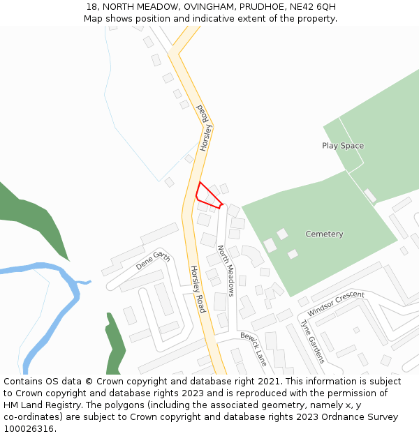 18, NORTH MEADOW, OVINGHAM, PRUDHOE, NE42 6QH: Location map and indicative extent of plot