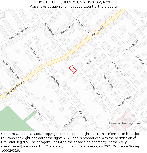 18, NORTH STREET, BEESTON, NOTTINGHAM, NG9 1FF: Location map and indicative extent of plot