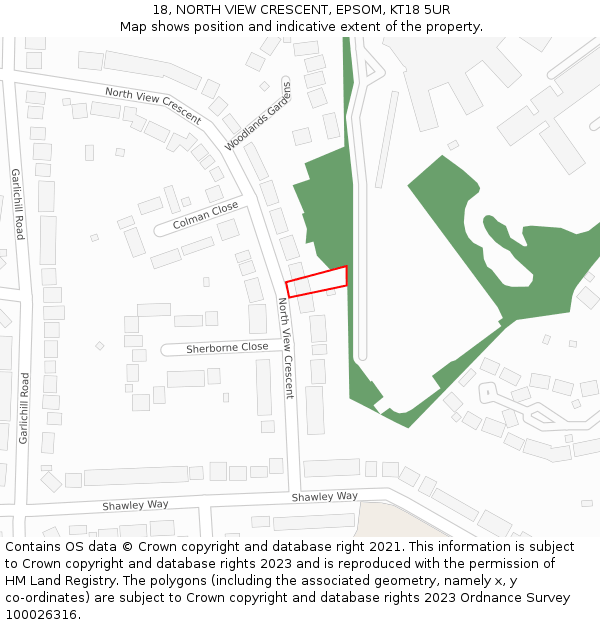 18, NORTH VIEW CRESCENT, EPSOM, KT18 5UR: Location map and indicative extent of plot
