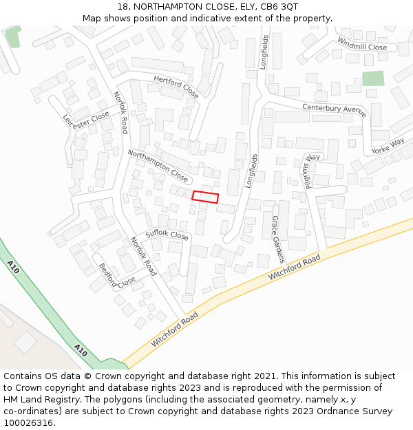 18, NORTHAMPTON CLOSE, ELY, CB6 3QT: Location map and indicative extent of plot