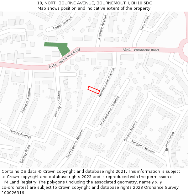 18, NORTHBOURNE AVENUE, BOURNEMOUTH, BH10 6DG: Location map and indicative extent of plot