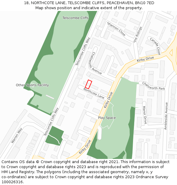 18, NORTHCOTE LANE, TELSCOMBE CLIFFS, PEACEHAVEN, BN10 7ED: Location map and indicative extent of plot