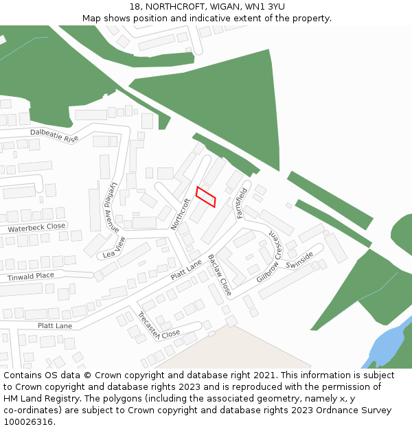 18, NORTHCROFT, WIGAN, WN1 3YU: Location map and indicative extent of plot