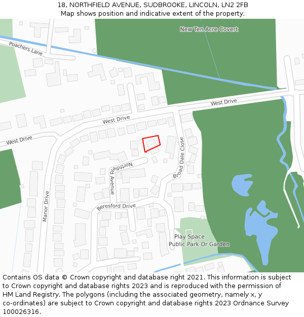18, NORTHFIELD AVENUE, SUDBROOKE, LINCOLN, LN2 2FB: Location map and indicative extent of plot