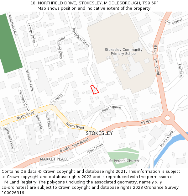 18, NORTHFIELD DRIVE, STOKESLEY, MIDDLESBROUGH, TS9 5PF: Location map and indicative extent of plot