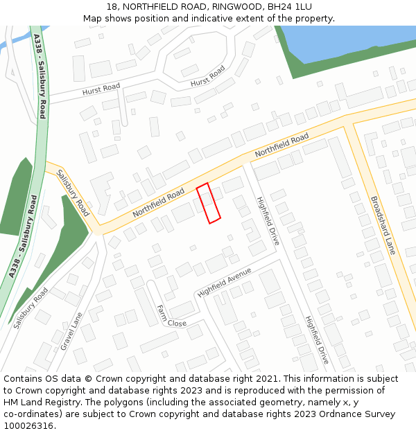 18, NORTHFIELD ROAD, RINGWOOD, BH24 1LU: Location map and indicative extent of plot