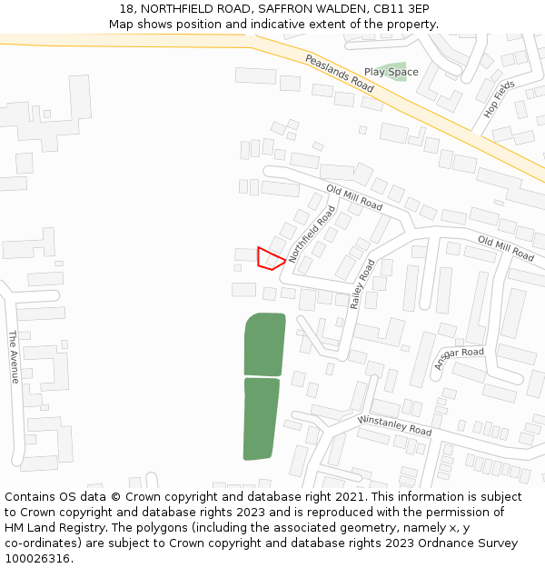 18, NORTHFIELD ROAD, SAFFRON WALDEN, CB11 3EP: Location map and indicative extent of plot