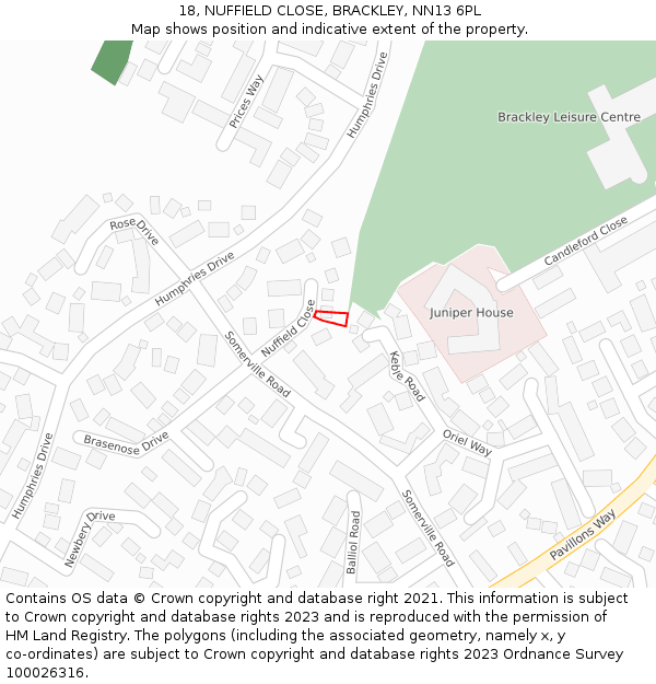 18, NUFFIELD CLOSE, BRACKLEY, NN13 6PL: Location map and indicative extent of plot