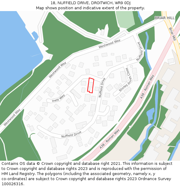 18, NUFFIELD DRIVE, DROITWICH, WR9 0DJ: Location map and indicative extent of plot