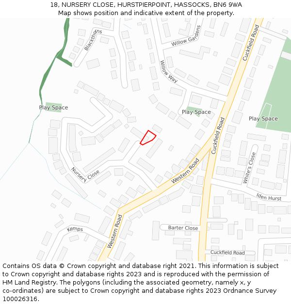18, NURSERY CLOSE, HURSTPIERPOINT, HASSOCKS, BN6 9WA: Location map and indicative extent of plot
