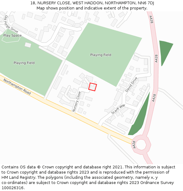 18, NURSERY CLOSE, WEST HADDON, NORTHAMPTON, NN6 7DJ: Location map and indicative extent of plot
