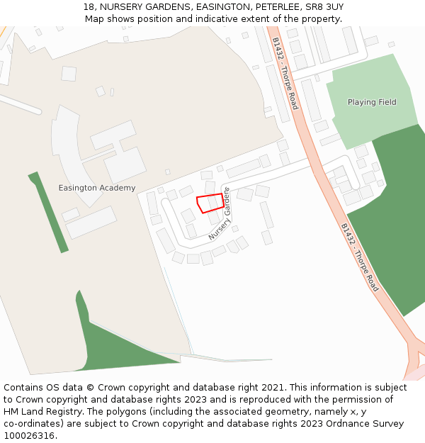 18, NURSERY GARDENS, EASINGTON, PETERLEE, SR8 3UY: Location map and indicative extent of plot