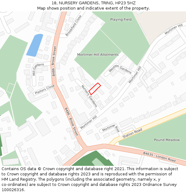 18, NURSERY GARDENS, TRING, HP23 5HZ: Location map and indicative extent of plot