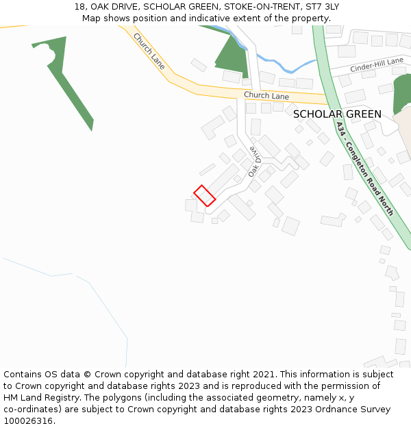 18, OAK DRIVE, SCHOLAR GREEN, STOKE-ON-TRENT, ST7 3LY: Location map and indicative extent of plot