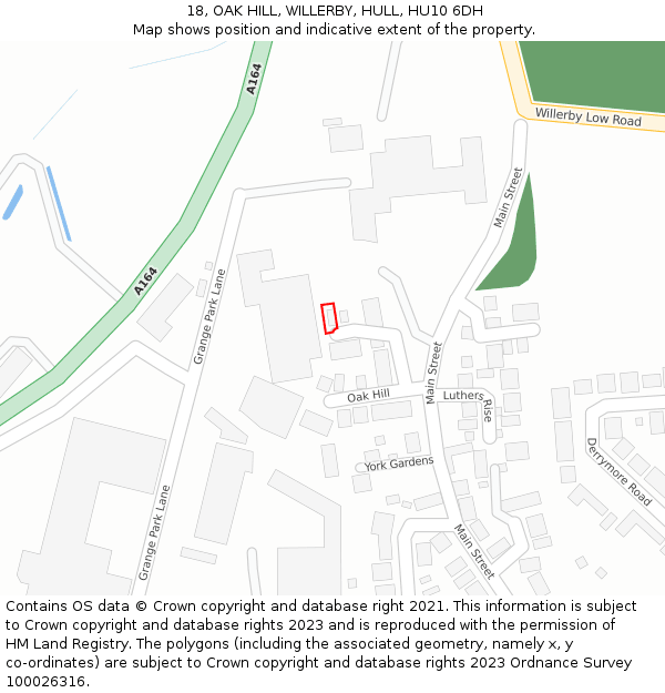 18, OAK HILL, WILLERBY, HULL, HU10 6DH: Location map and indicative extent of plot