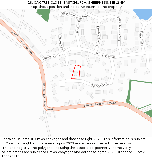 18, OAK TREE CLOSE, EASTCHURCH, SHEERNESS, ME12 4JY: Location map and indicative extent of plot