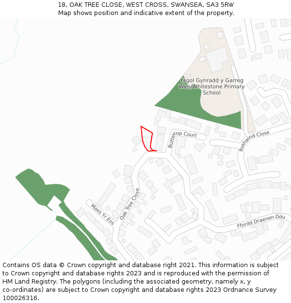 18, OAK TREE CLOSE, WEST CROSS, SWANSEA, SA3 5RW: Location map and indicative extent of plot
